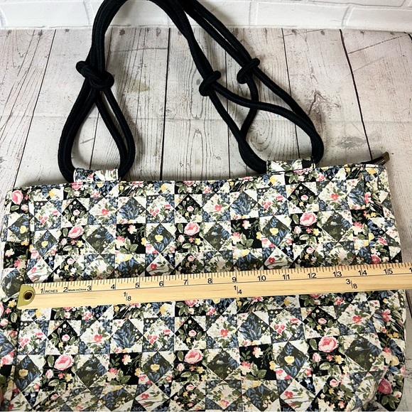 Farmhouse Is My Style Canvas Tote Purse Patchwork Quilt Print Rope Handle Floral - Picture 3 of 13